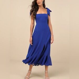 Lulu's Summer Invite Royal Blue Tie-Strap Tiered Midi Dress